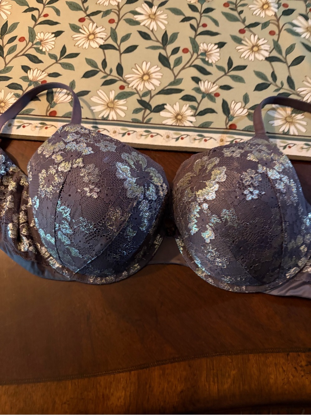Victoria's Secret Purple Lace Underwire Bra with Metallic Floral Accents